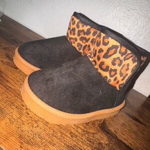 Kids Black and Brown Leopard Print Boots